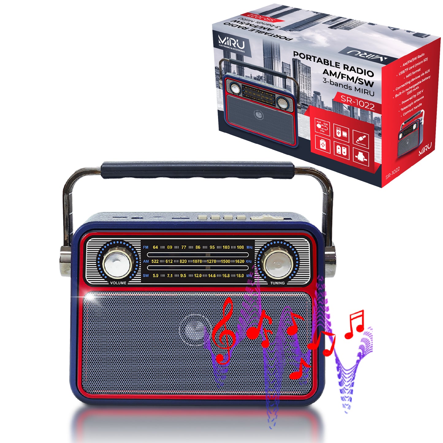 RADIO FM PORTABLE WITH USB SD AUX - Miruhome