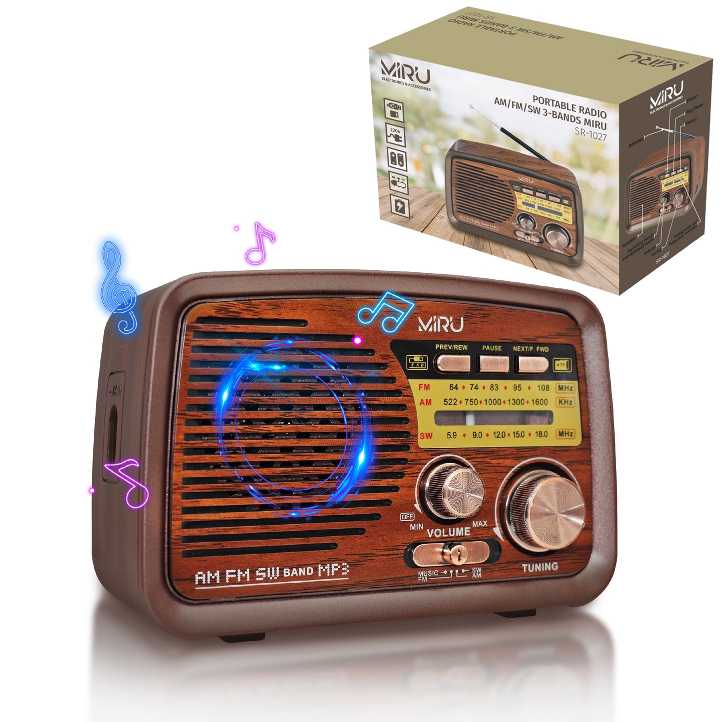 PORTABLE RETRO KITCHEN RADIO FM, USB, BATTERY - Miruhome