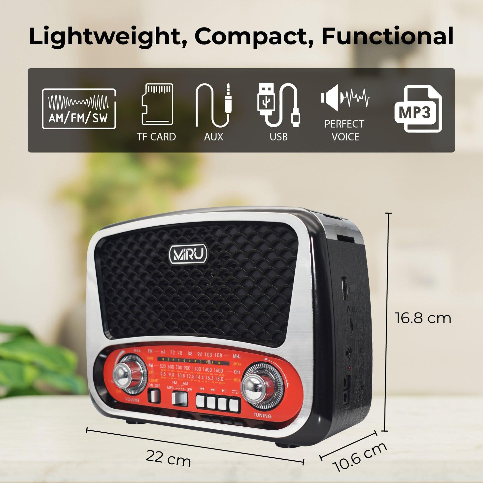 PORTABLE RETRO KITCHEN RADIO FM, USB, BATTERY - Miruhome