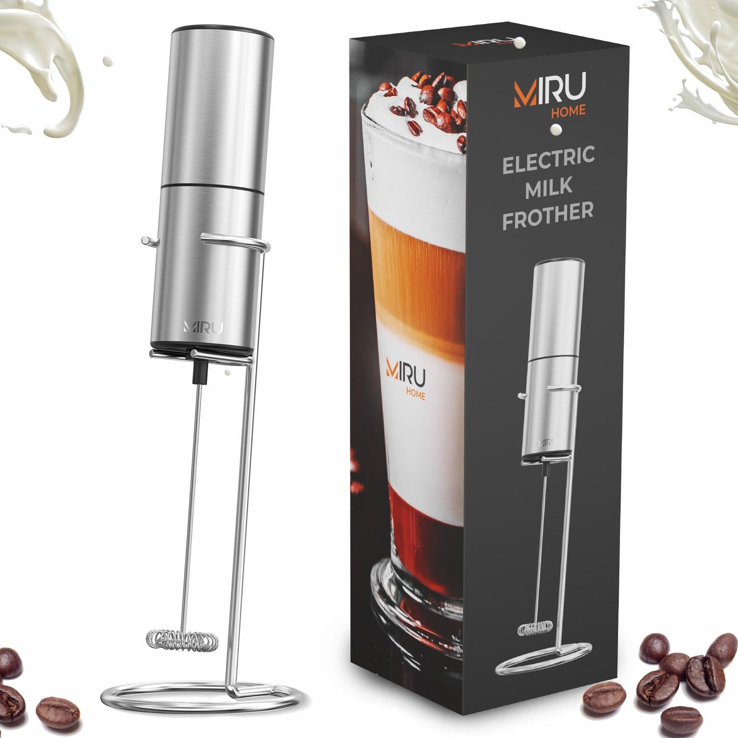 ELECTRIC MILK FROTHER HANDHELD COFFEE MIXER SILVER BATTERY - Miruhome