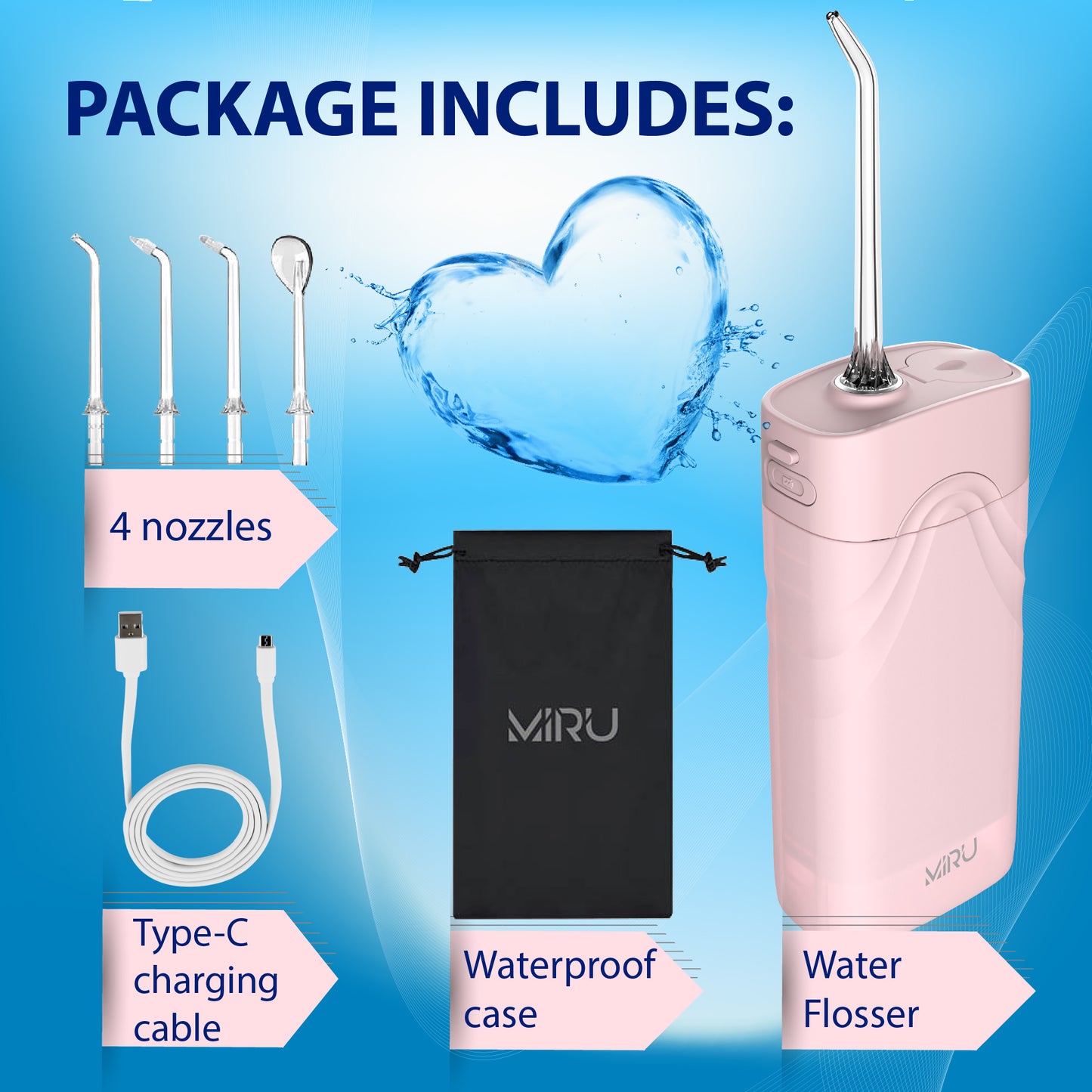 PORTABLE WIRELESS DENTAL IRRIGATOR WITH USB-C, FOR CHILDREN - Miruhome