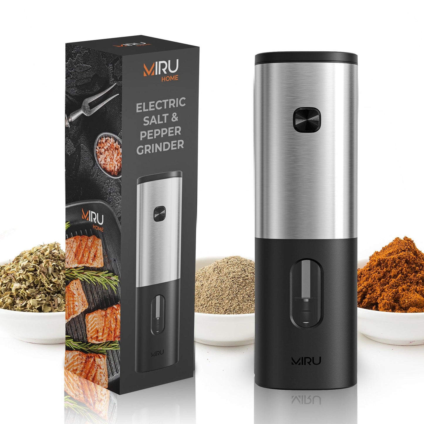 ELECTRIC PEPPER, SALT, AND SPICE GRINDER BLACK WITH 4 BATTERIES INCLUDED - Miruhome