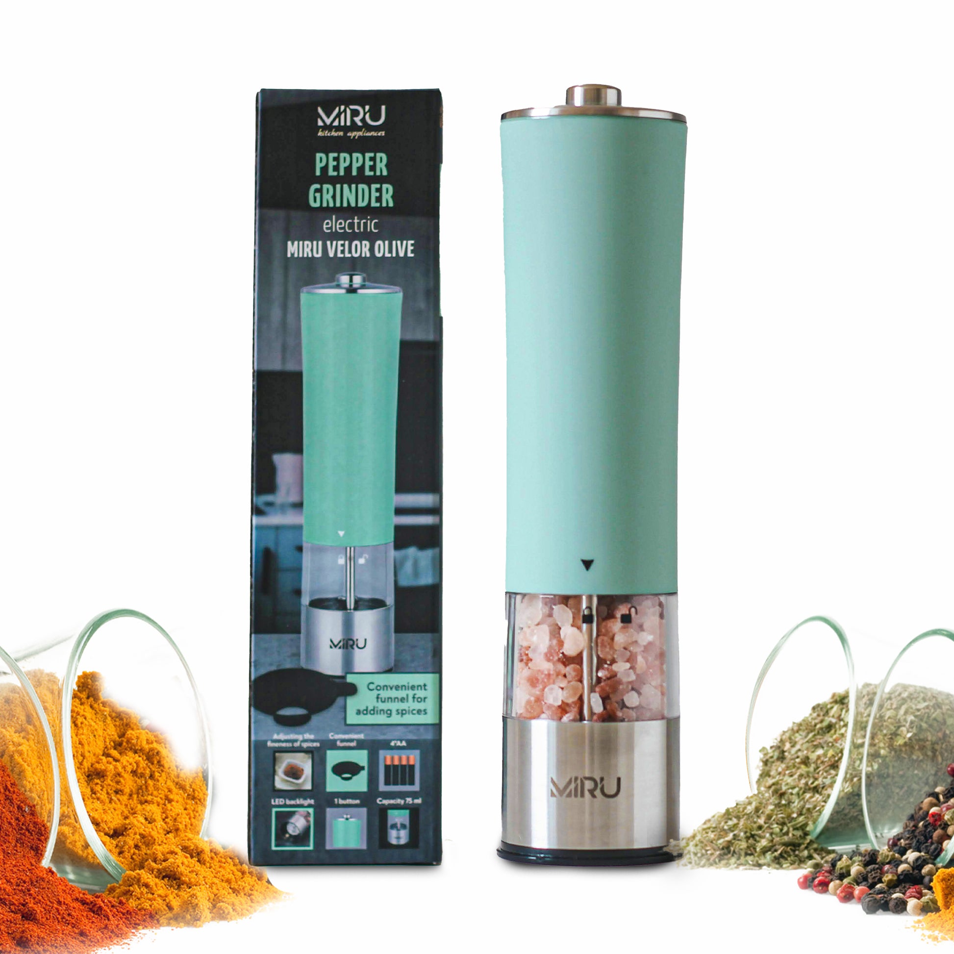 ELECTRIC GRINDER FOR PEPPER, SALT, AND SPICES - Miruhome