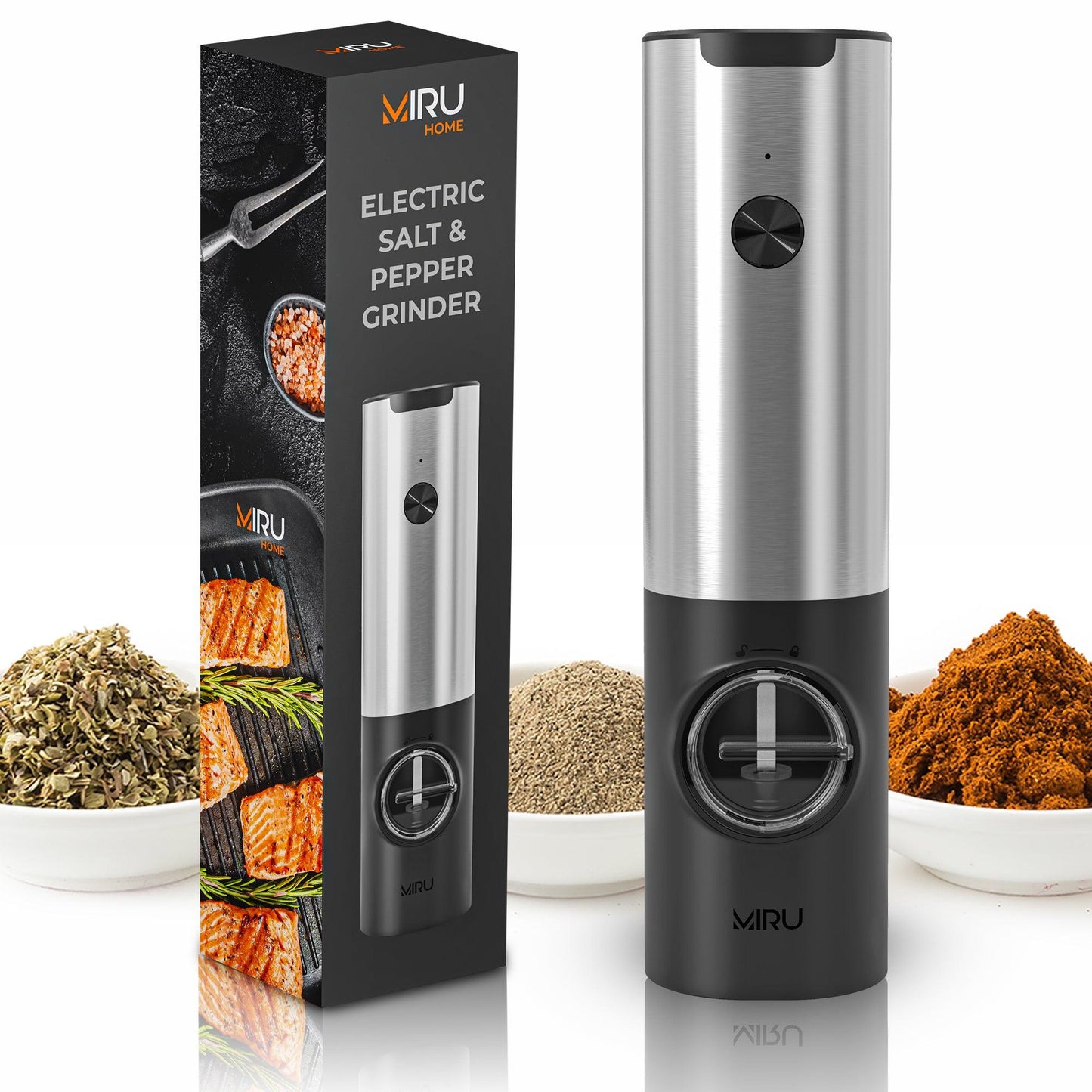 Electric Grinder for Salt, Pepper, and Spices, Black, USB Rechargeable - Miruhome