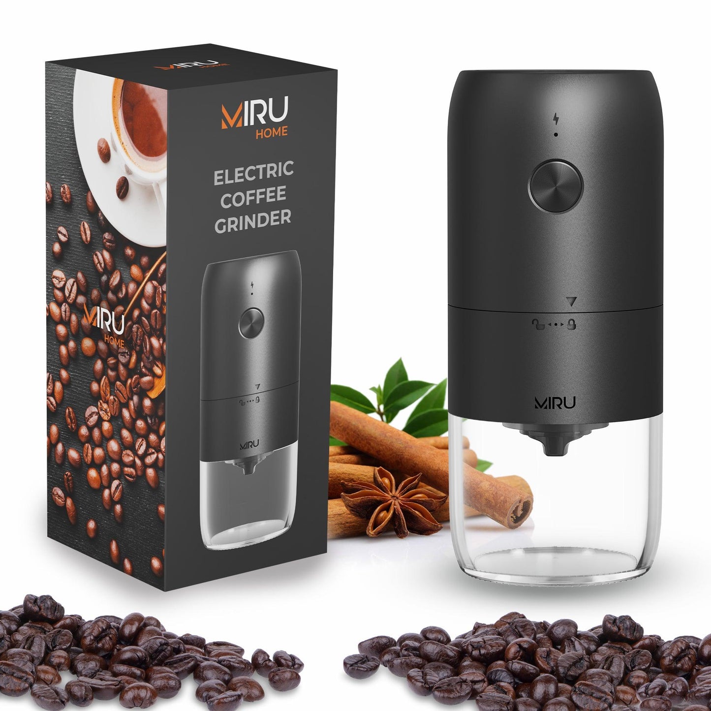 Wireless Electric Coffee Grinder for Grinding Black Ceramic Coffee Beans - Miruhome