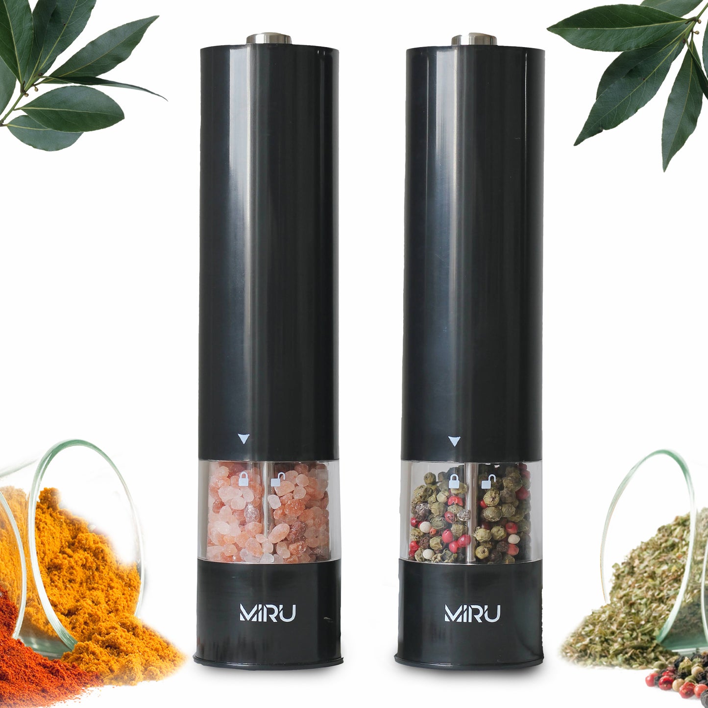 Electric Salt and Pepper Grinder Set, 2 Pieces - Miruhome