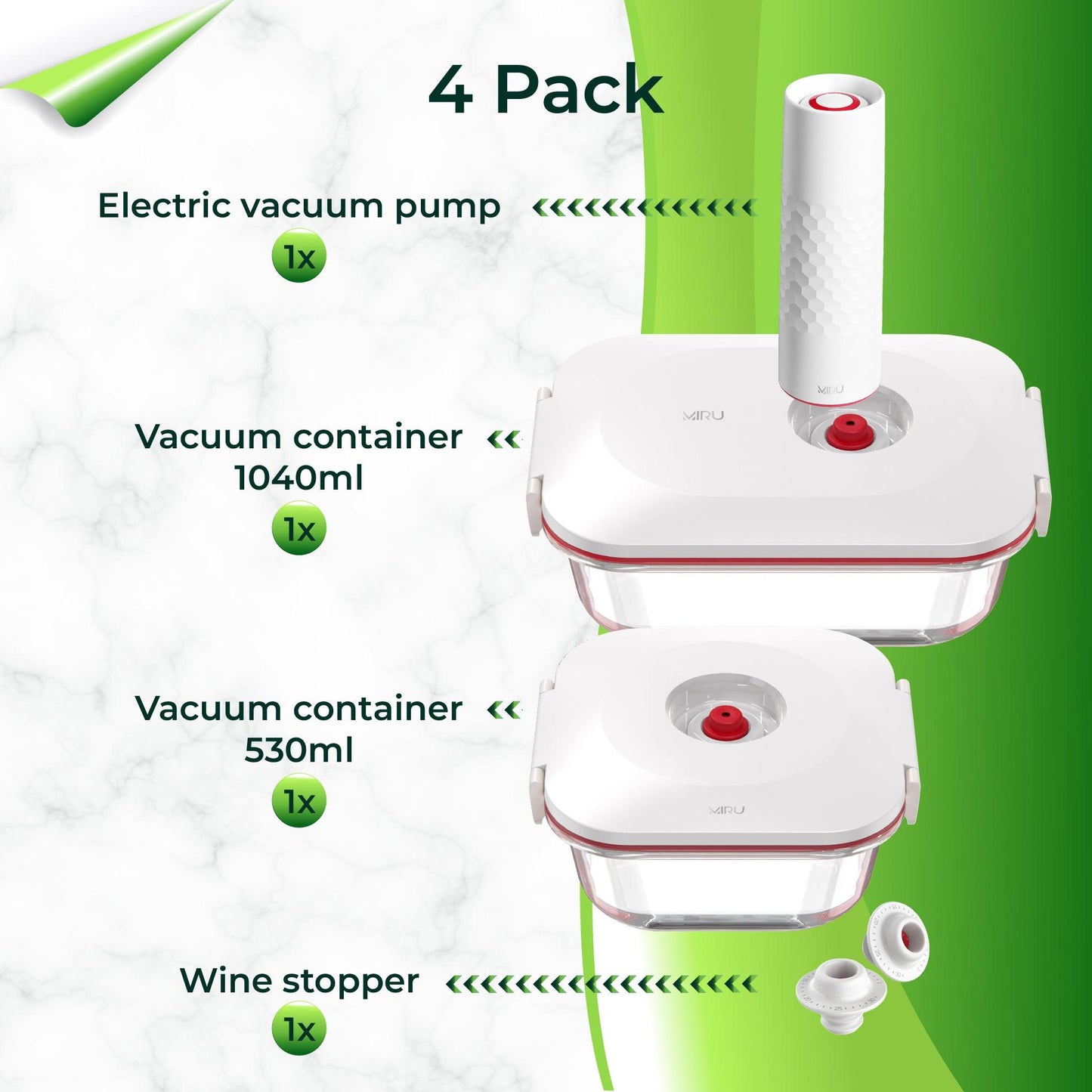 GLASS VACUUM FOOD CONTAINERS WITH PUMP + VACUUM BAGS SET. 8W1 - Miruhome