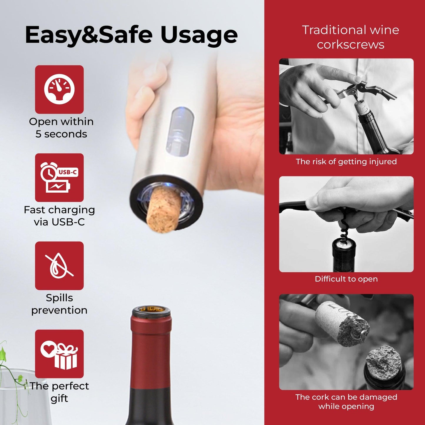 ELECTRIC WINE BOTTLE OPENER - STAINLESS STEEL 5-IN-1 SET - Miruhome