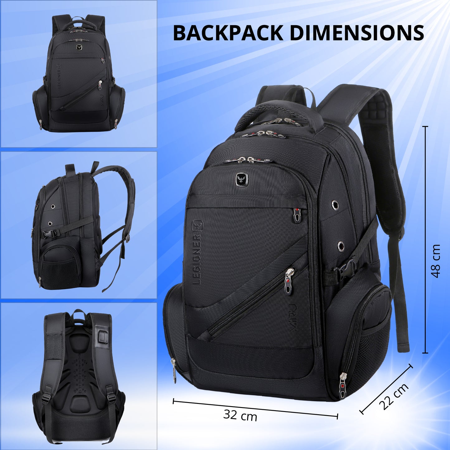 Mochila impermeable para portátil con USB negra M03