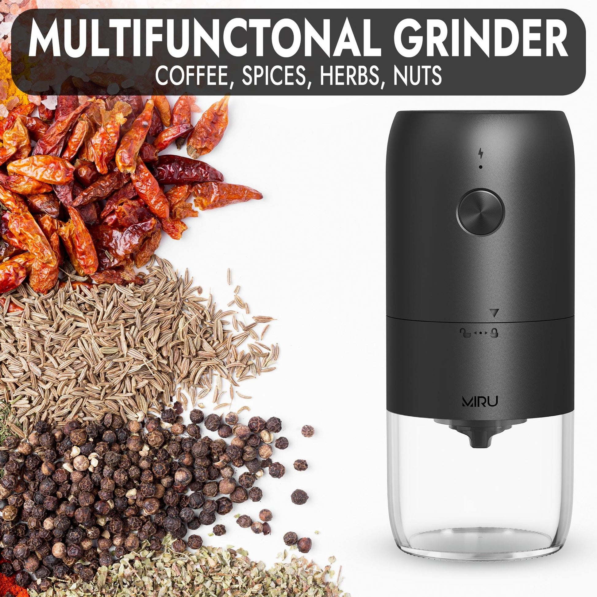 Wireless Electric Coffee Grinder for Grinding Black Ceramic Coffee Beans - Miruhome