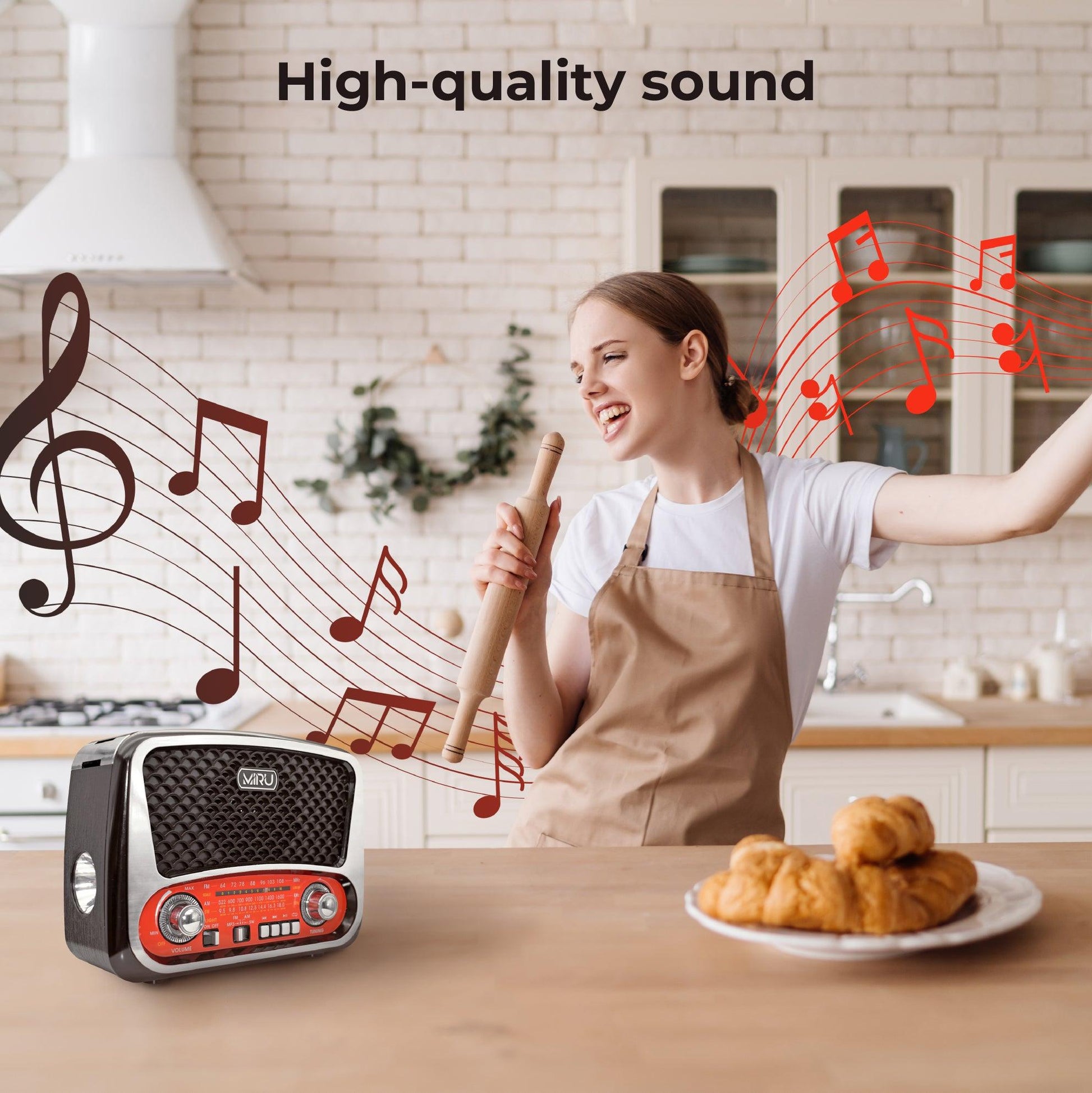 PORTABLE RETRO KITCHEN RADIO FM, USB, BATTERY - Miruhome