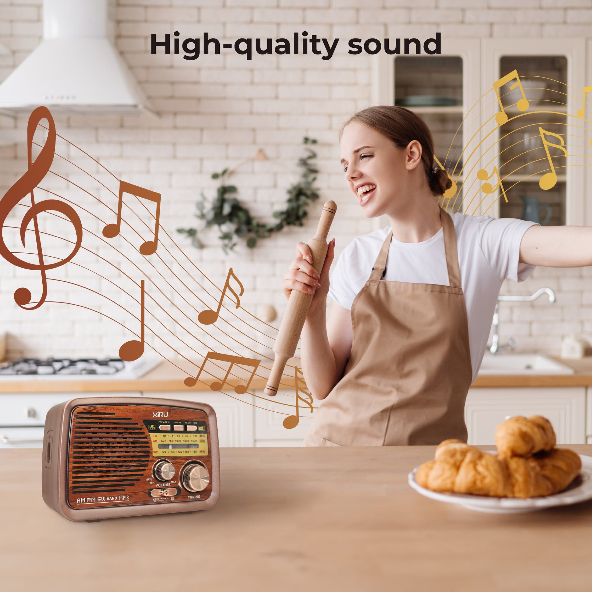 PORTABLE RETRO KITCHEN RADIO FM, USB, BATTERY - Miruhome