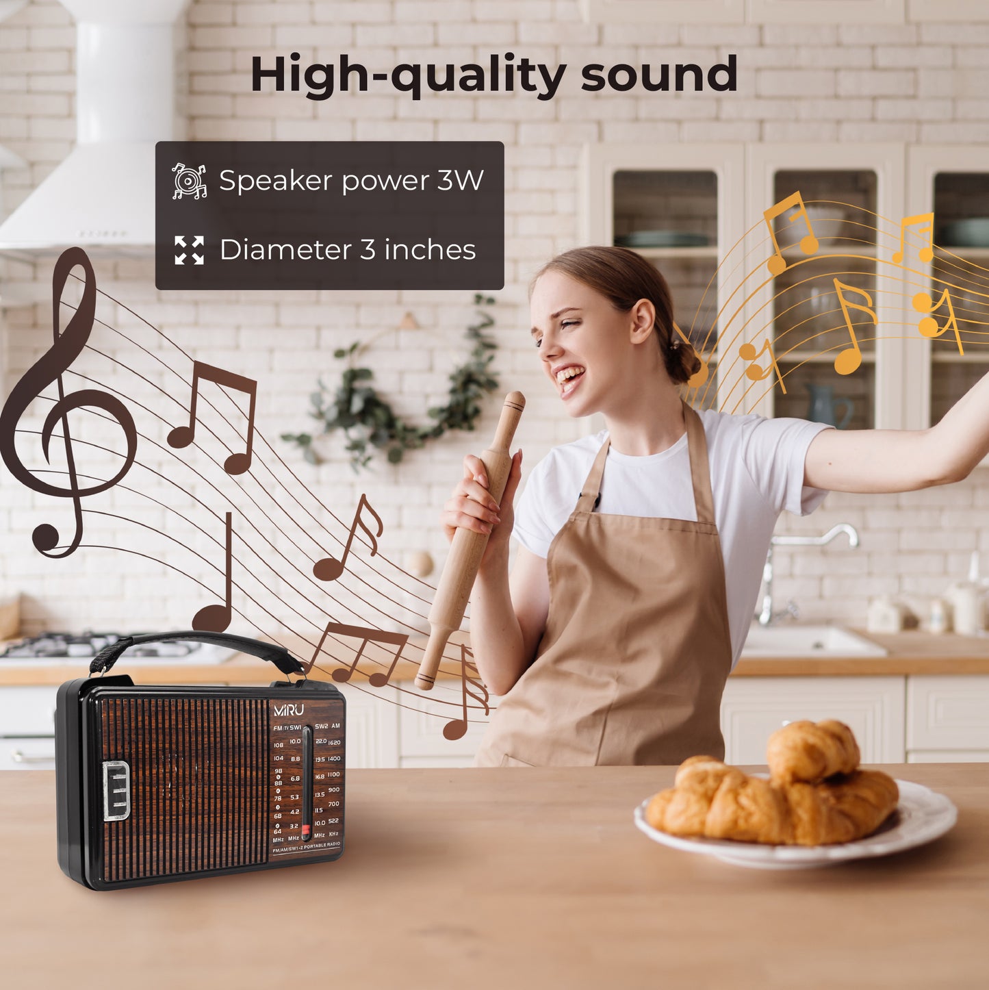 PORTABLE KITCHEN RADIO ON BATTERIES R20 - Miruhome