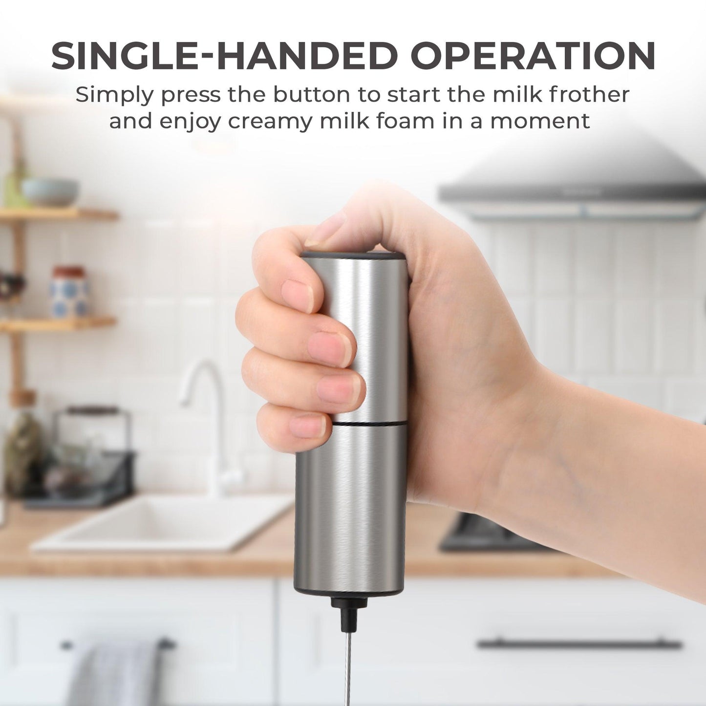 ELECTRIC MILK FROTHER HANDHELD COFFEE MIXER SILVER BATTERY - Miruhome