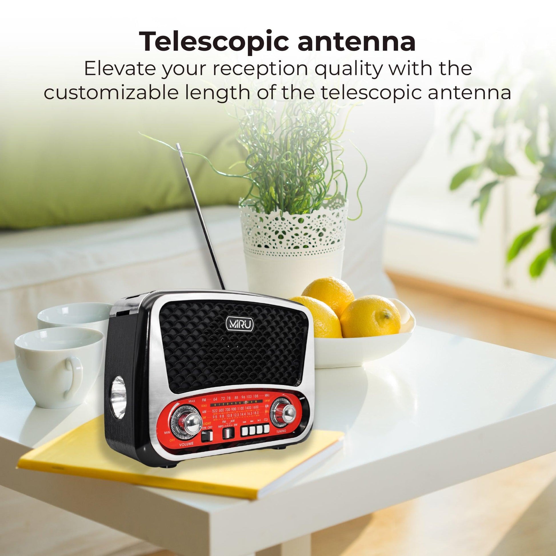 PORTABLE RETRO KITCHEN RADIO FM, USB, BATTERY - Miruhome