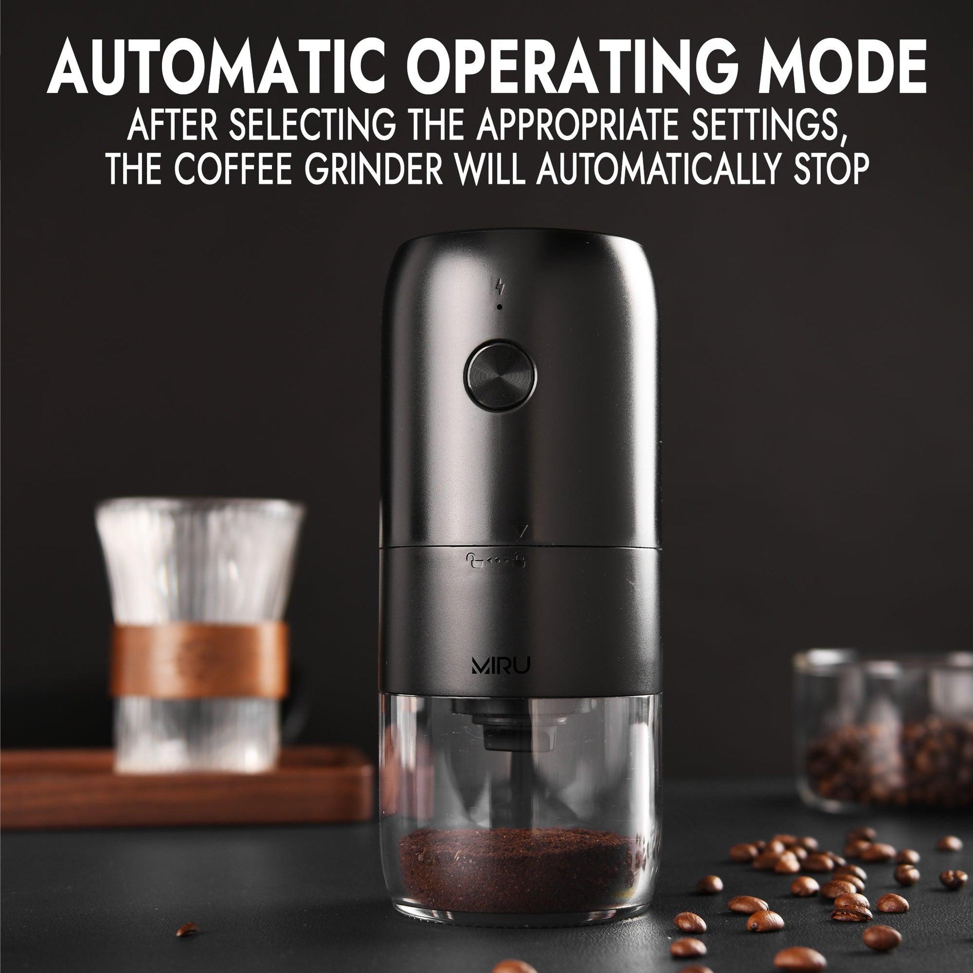 Wireless Electric Coffee Grinder for Grinding Black Ceramic Coffee Beans - Miruhome