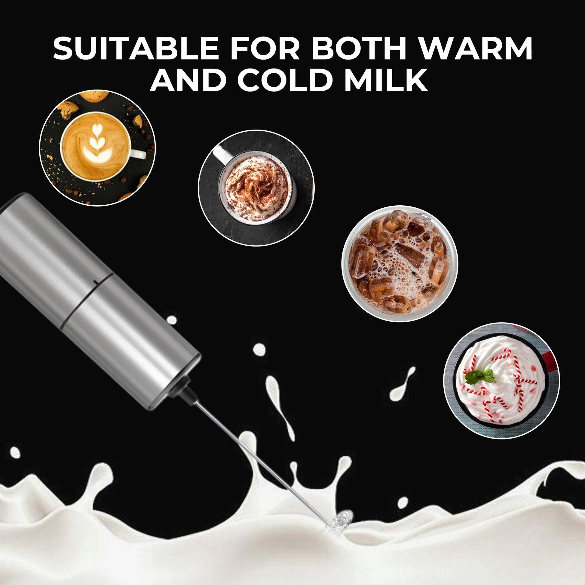 ELECTRIC MILK FROTHER HANDHELD COFFEE MIXER SILVER BATTERY - Miruhome