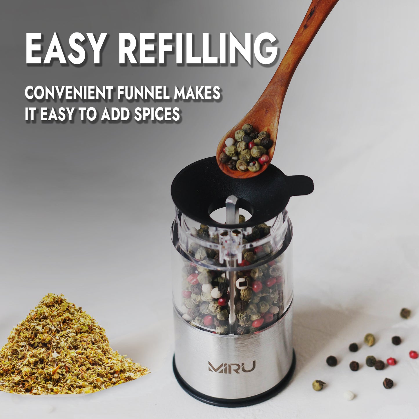 ELECTRIC GRINDER FOR PEPPER, SALT, AND SPICES - Miruhome