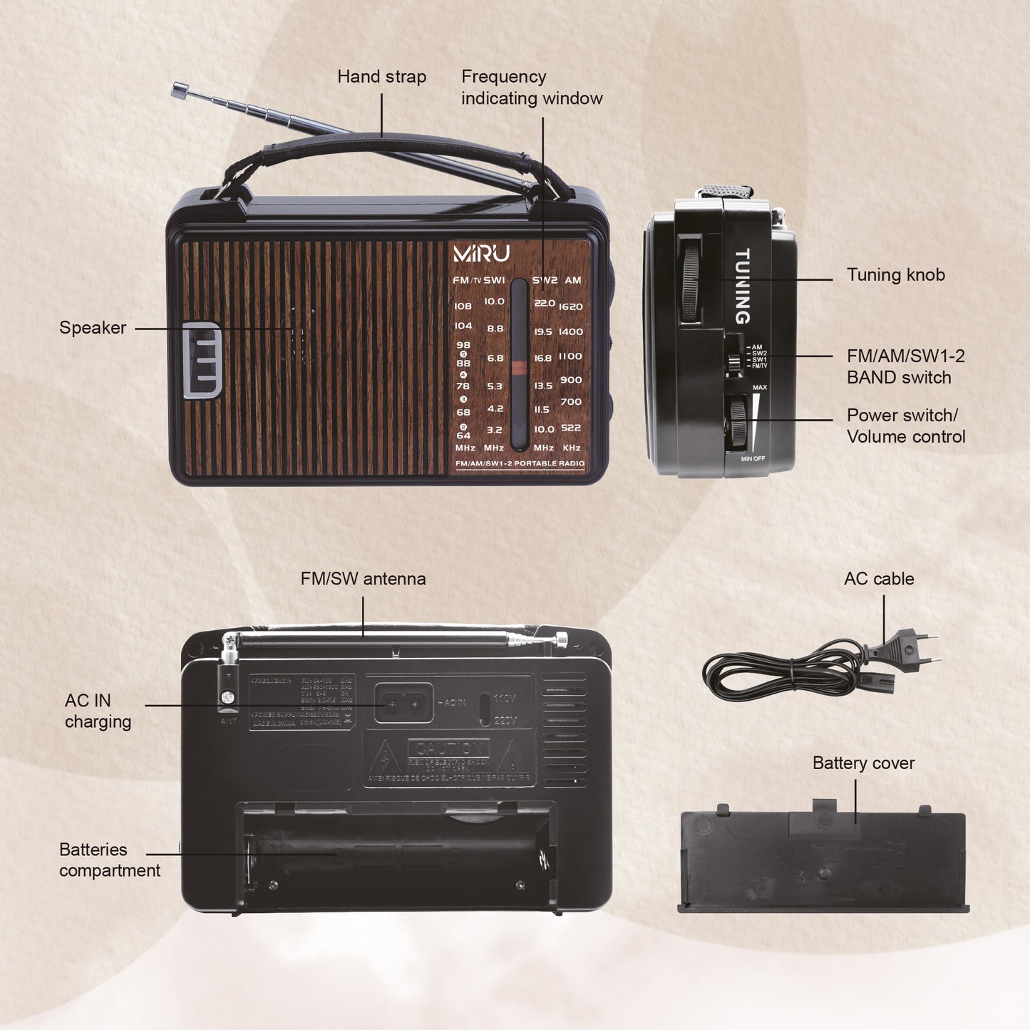 PORTABLE KITCHEN RADIO ON BATTERIES R20 - Miruhome