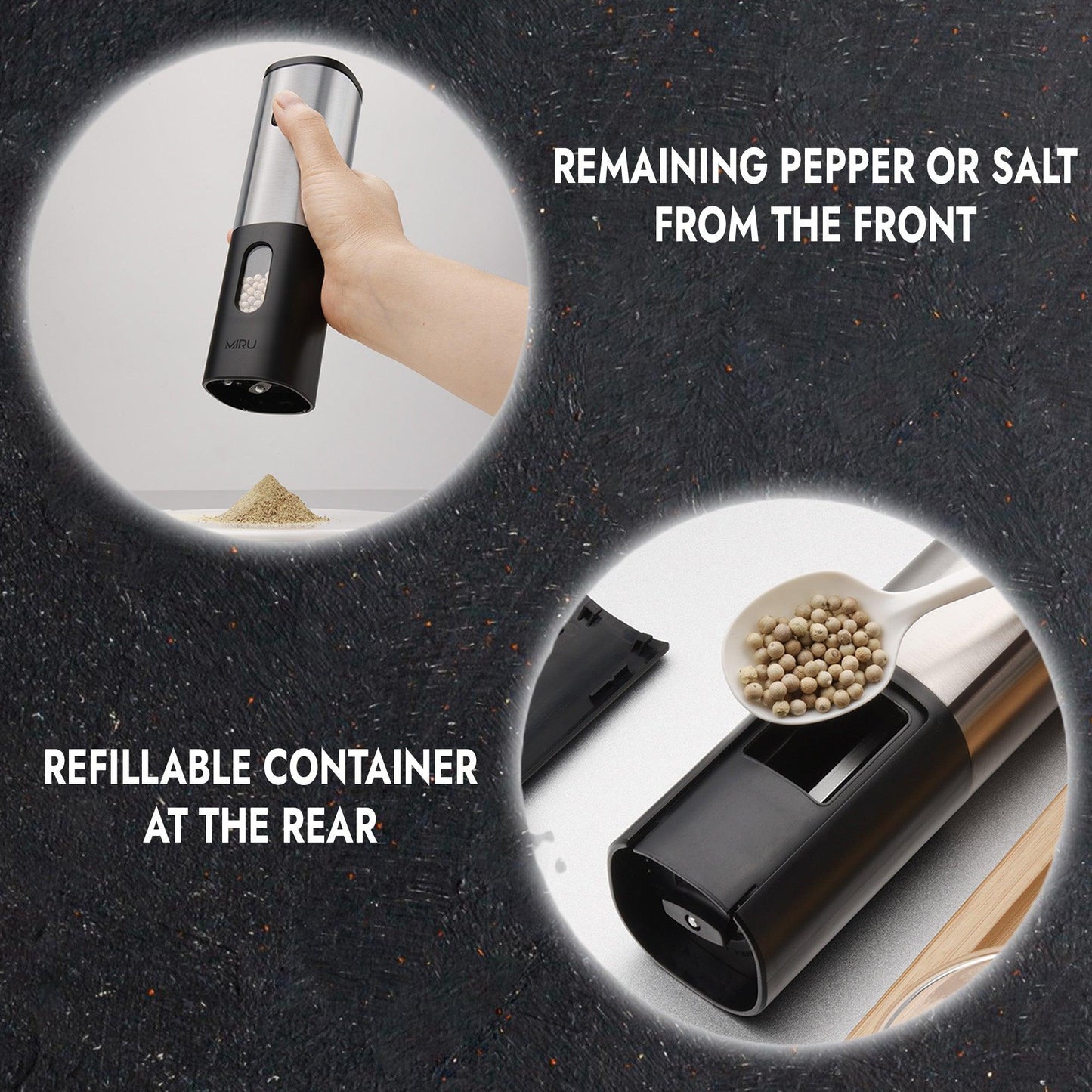 ELECTRIC PEPPER, SALT, AND SPICE GRINDER BLACK WITH 4 BATTERIES INCLUDED - Miruhome