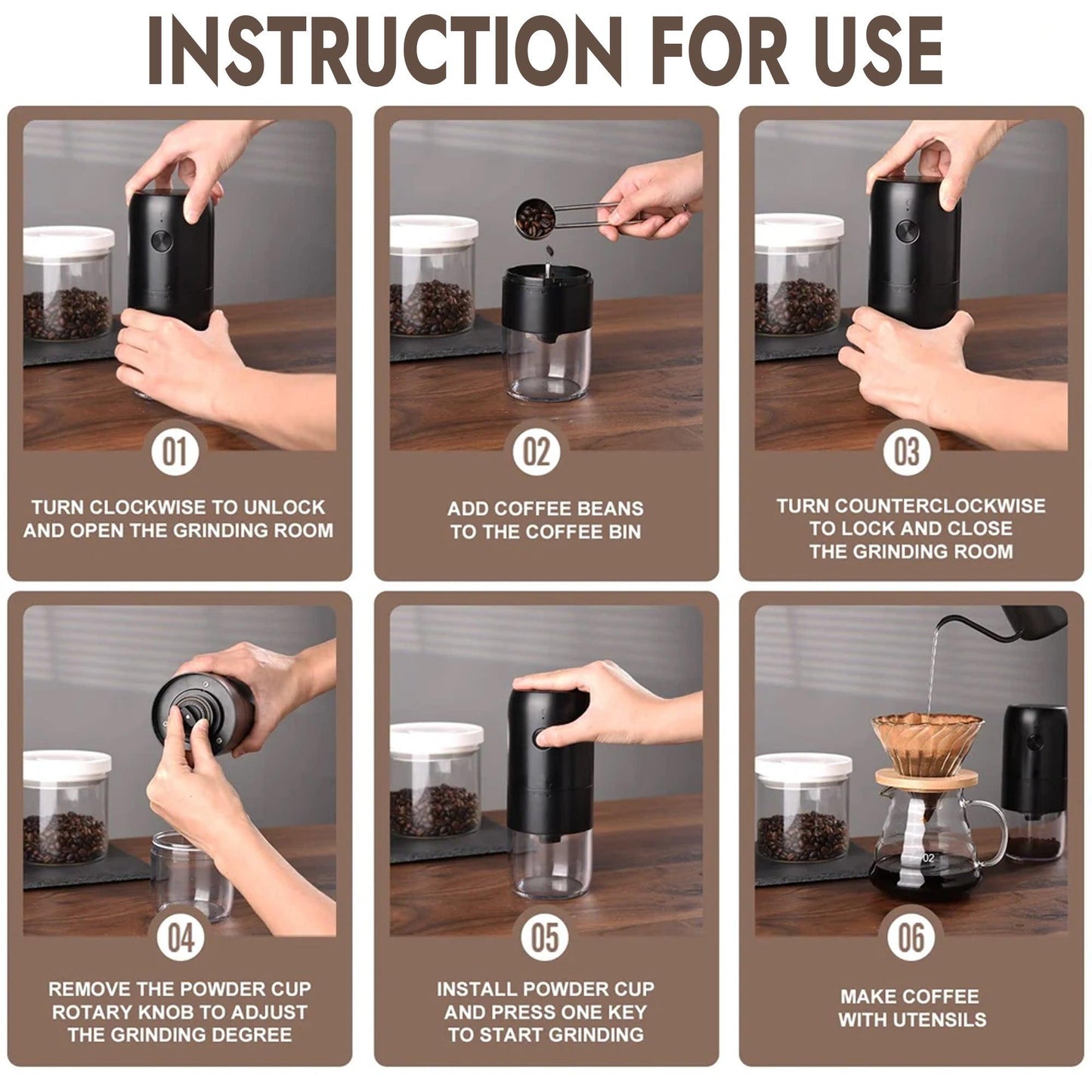 Wireless Electric Coffee Grinder for Grinding Black Ceramic Coffee Beans - Miruhome