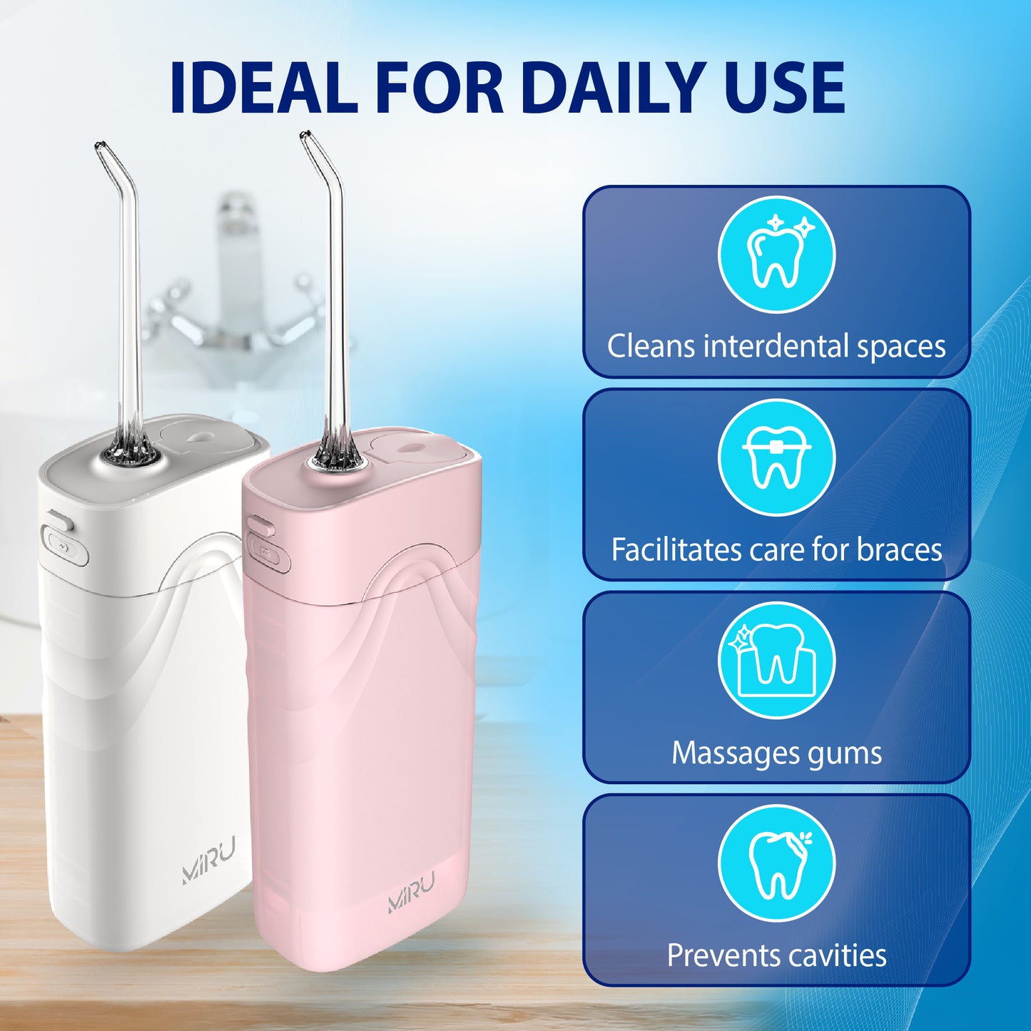 PORTABLE WIRELESS DENTAL IRRIGATOR WITH USB-C, FOR CHILDREN - Miruhome