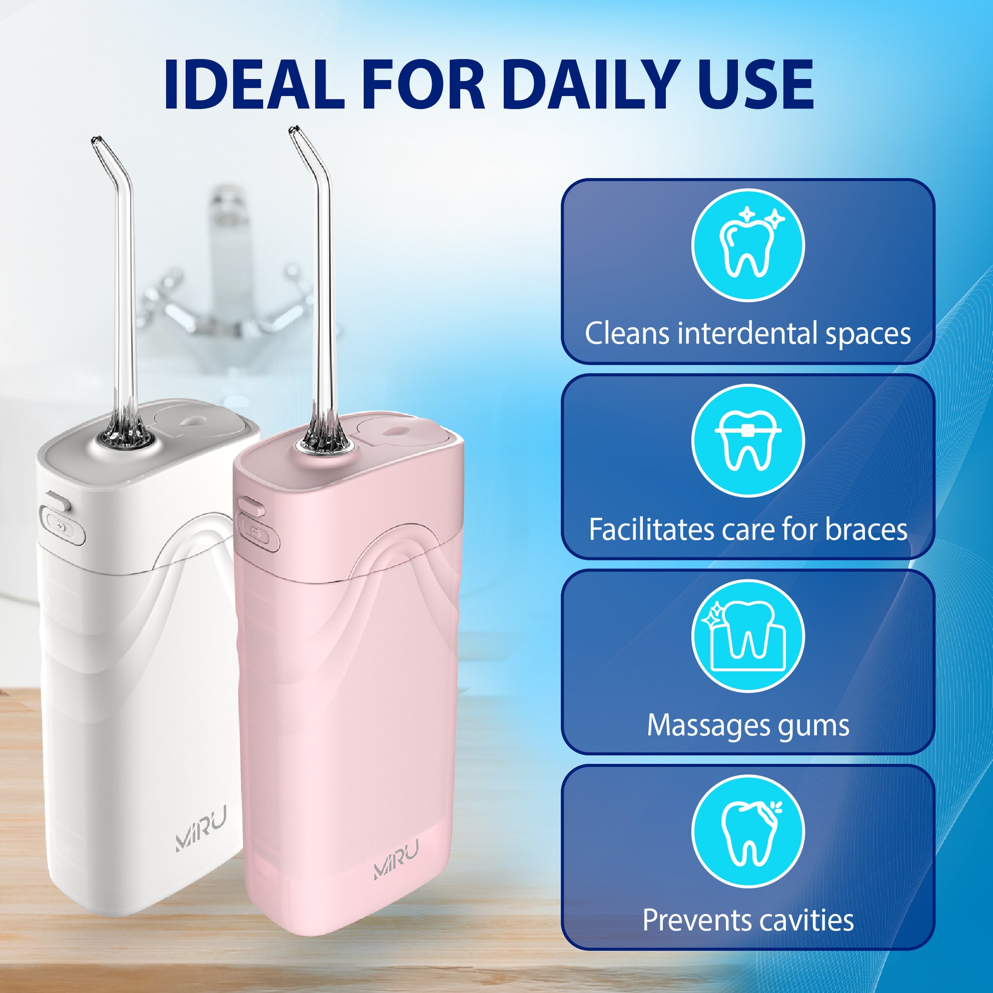 PORTABLE WIRELESS DENTAL IRRIGATOR WITH USB-C, FOR CHILDREN - Miruhome