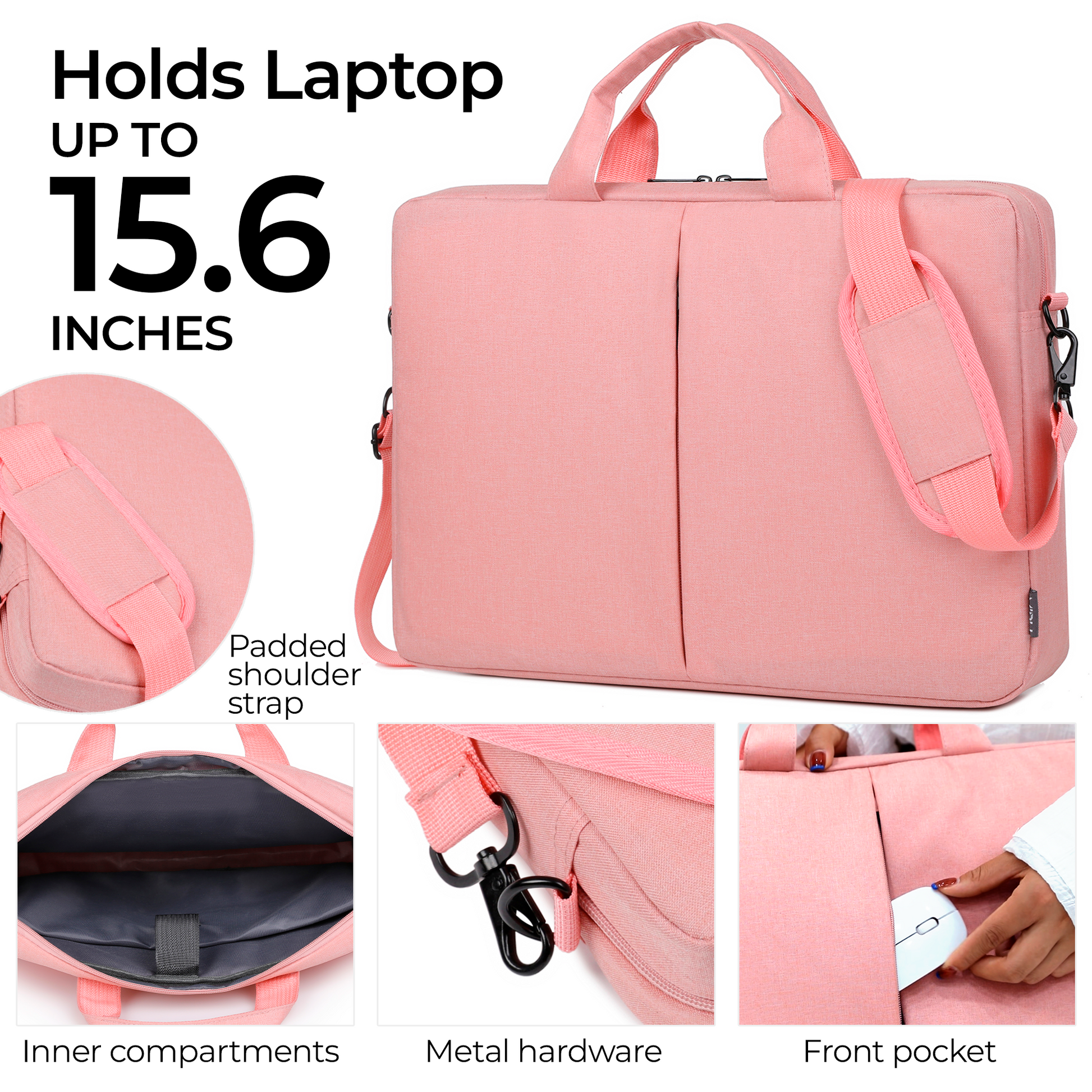 WOMEN'S LAPTOP BAG 15.6 SHOULDER Briefcase Pink - Miruhome