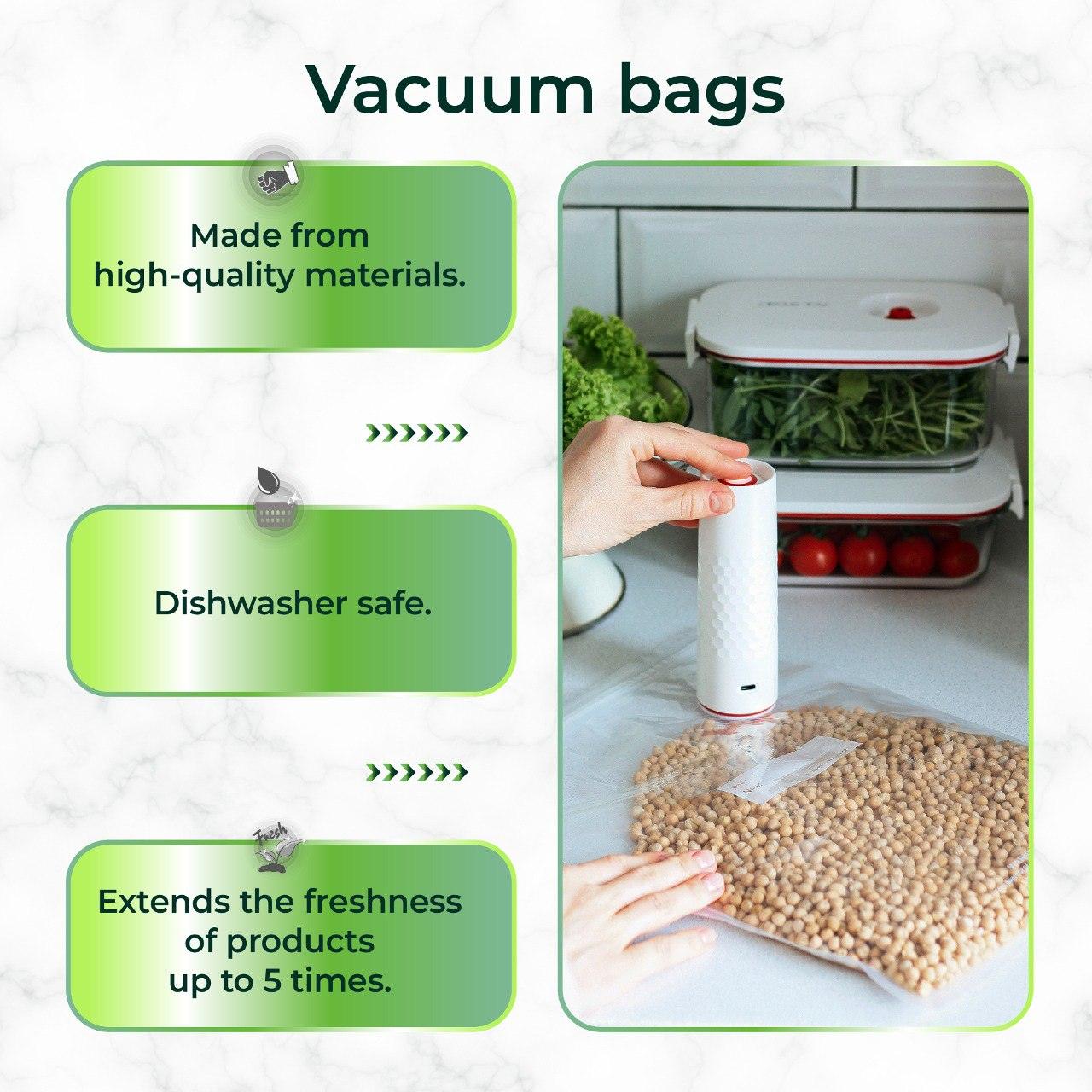 BAGS AND LIDS FOR VACUUM PACKING OF FOOD WITH VACUUM PUMP SET - Miruhome